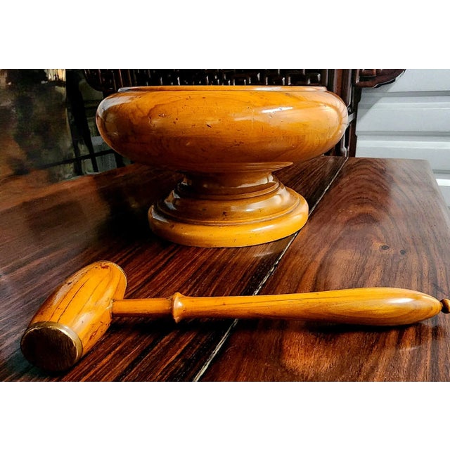 Antique Early 1900's Solid Polished Wood Nut Bowl W/Mallet For Sale - Image 4 of 10