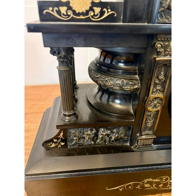 Black Large Antique Victorian Marble Mantel Clock from Philippes, 1860 For Sale - Image 8 of 15