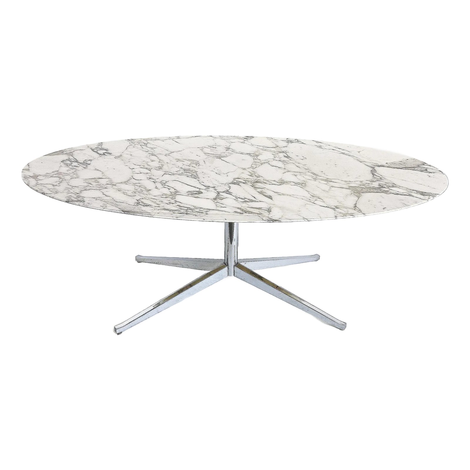 Florence Knoll Oval Carrara Marble Dining Table, Signed Stainless Steel ...