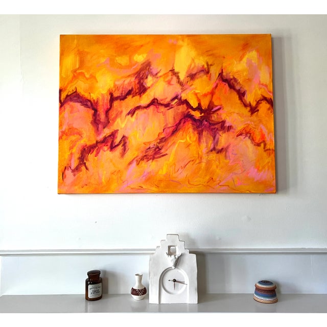 Bold, sun-washed peaks rise and fall across this original oil painting by Austin-based artist Anna Richards. Painted in...