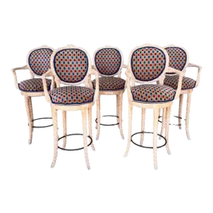 Set of Five Twisted "Faux Bois" Wood Bar Stools