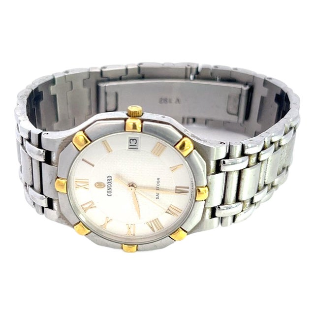 1990s Concord Estate Saratoga Roman Numerals Watch 18k Gold + Stainless Steel For Sale