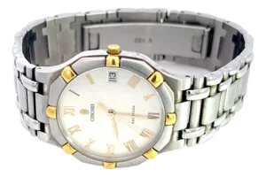 1990s Concord Estate Saratoga Roman Numerals Watch 18k Gold + Stainless Steel