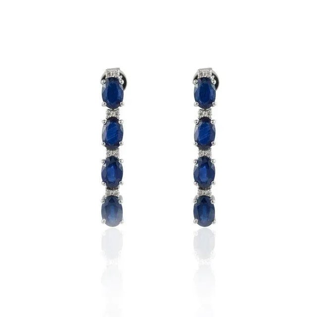 Art Deco Art Deco Diamond Blue Sapphire Long Dangle Earrings in Solid 14k White Gold - 2 Pieces For Sale - Image 3 of 4