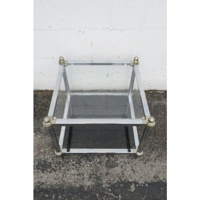 Late 20th Century Hollywood Regency Chrome Glass Top Side Tables a Pair 6256 For Sale - Image 5 of 16