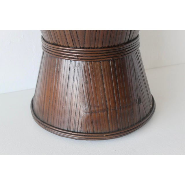 Vintage Sculptural Dark Bamboo Rattan Hourglass Bowtie Pedestal Table For Sale In Miami - Image 6 of 15
