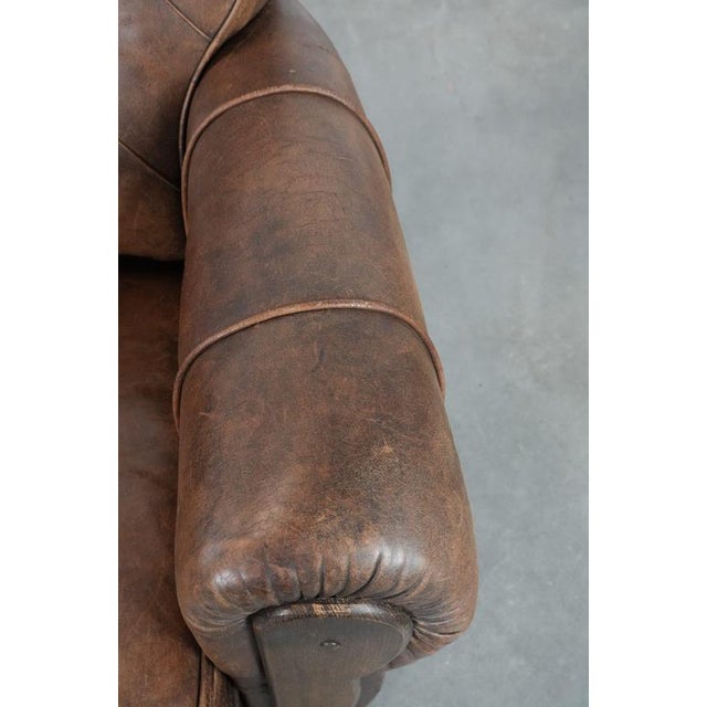 Brown Antique Sheepskin and Wood Armchair For Sale - Image 8 of 14