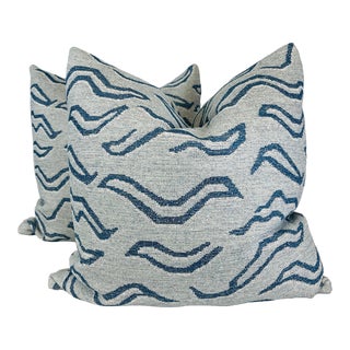 Schumacher "Kata" in Denim 22" Pillows-A Pair For Sale