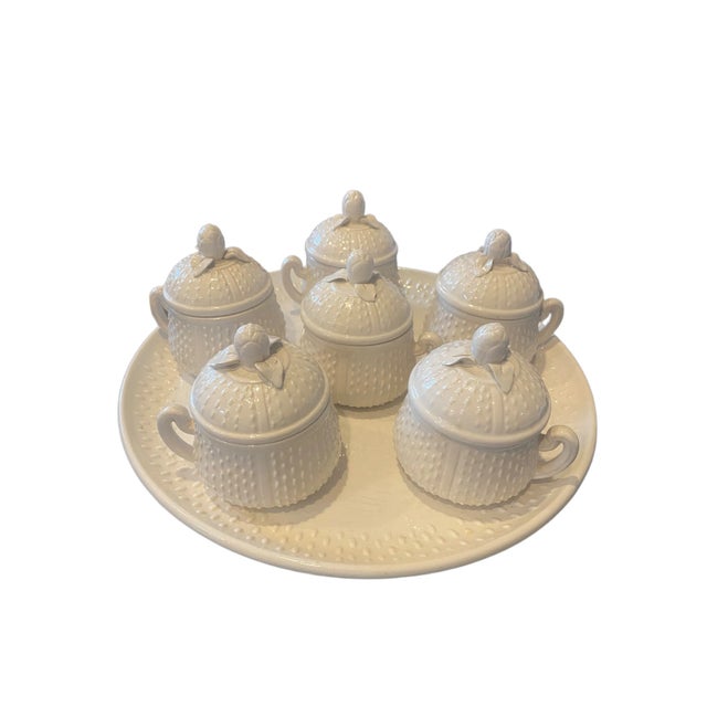 Mottahedeh Late 20th Century Mottahedeh Pots De Crème With Platter For Sale - Image 4 of 6