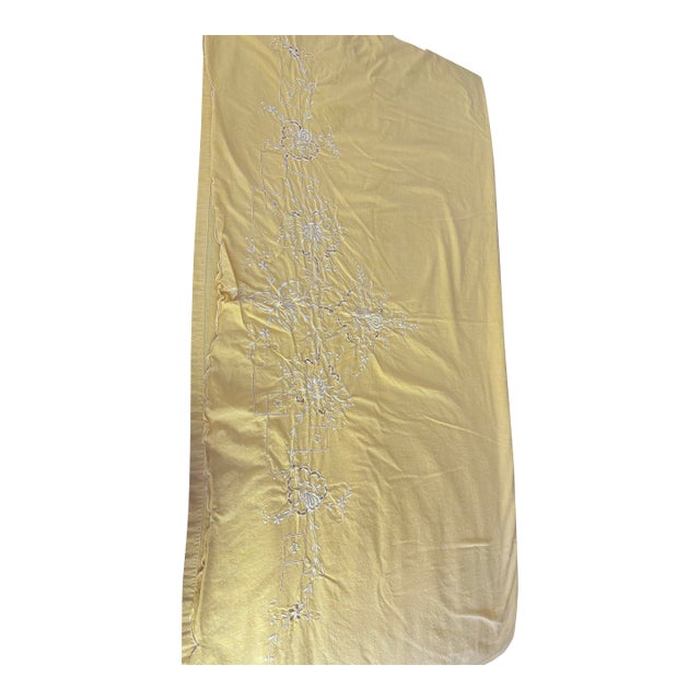 Vintage, Cheerful, Yellow Embroidered Cotton Large Tablecloth or Coverlet For Sale