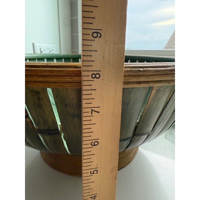 Large Bamboo Rattan Bowl in Natural and Green For Sale - Image 4 of 11
