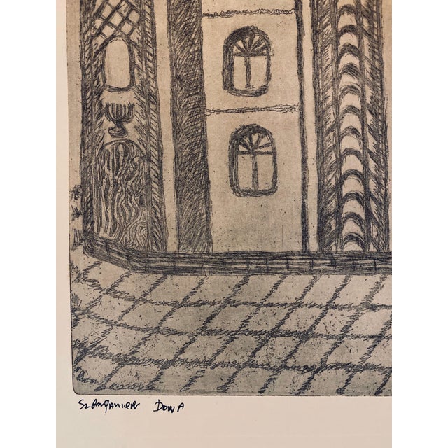 Folk Art Dora Szampanier, Etching of destroyed synagogue - Drohobisz, Ukraine For Sale - Image 3 of 6