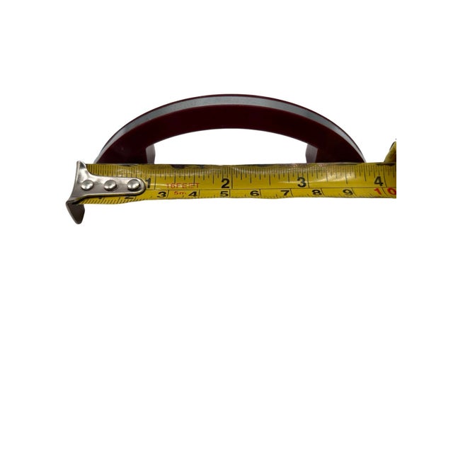 Blue 1930s Art Deco Maroon Red Catalin/Bakelite Drawer Pulls With Chrome Strip, Set of 10 For Sale - Image 8 of 10