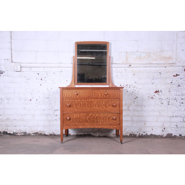 Antique Tiger Oak Dresser With Swing Mirror, Circa 1900 Chairish