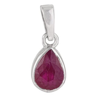 Dainty Pear Cut 0.82 Ct Ruby Bezel Set Solitaire Pendant in 925 Sterling Silver For Sale