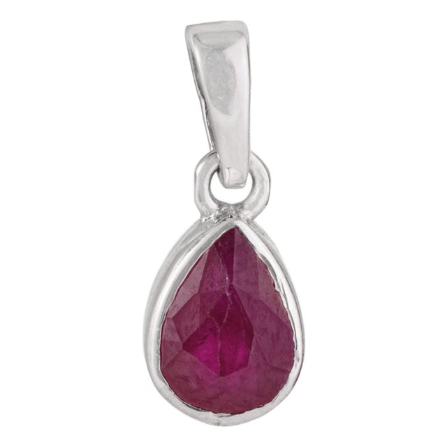 Dainty Pear Cut 0.82 Ct Ruby Bezel Set Solitaire Pendant in 925 Sterling Silver For Sale