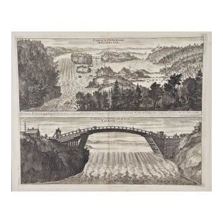 An Antique Engraved View of Waterfalls in Sweden in the 17th C. By Erik Dahlberg , 1705 For Sale