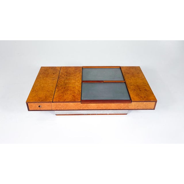 1970s Mid-Century Burl Wood and Metal Coffee Table attributed to Guido Faleschini, 1970s For Sale - Image 5 of 15