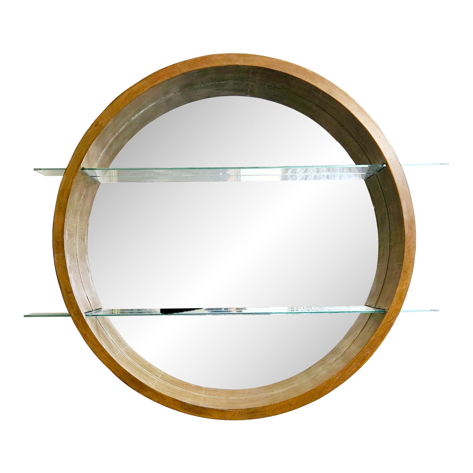 MidCentury Large Wood Wall Mirror With Glass Shelves Chairish