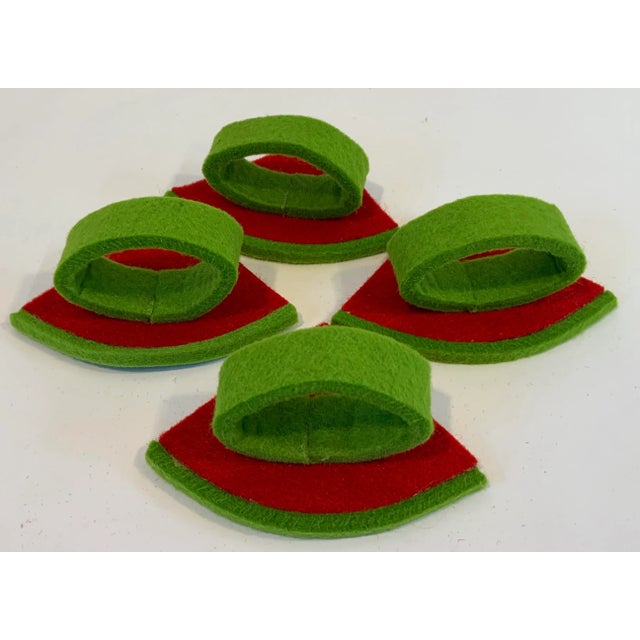 Mid 20th Century Vintage Felt Watermelon Shaped Napkin Rings - Set of 4 For Sale - Image 5 of 6