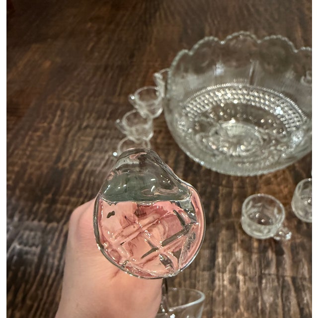 Vintage Tiffin-Franciscan Bullseye Pressed Glass Punch Bowl Set With 12 Cups & Original Ladle For Sale - Image 14 of 15