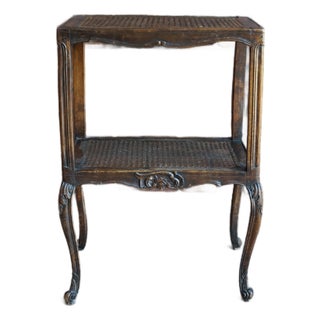 Antique French Carved Walnut Cane End Table For Sale