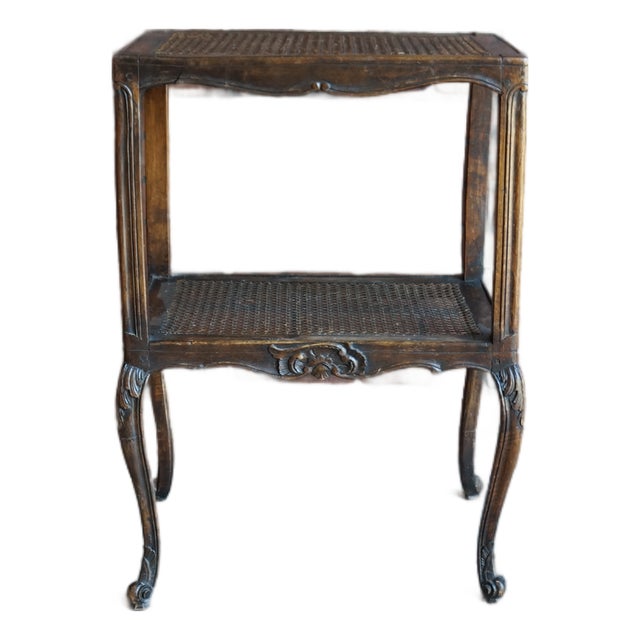Antique French Carved Walnut Cane End Table For Sale
