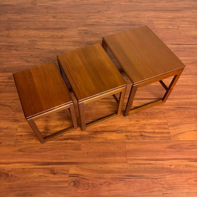 Solid Teak Danish Modern Sled Leg Vintage Nesting Tables For Sale In Seattle - Image 6 of 11