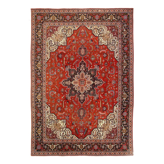 Red Color Fine Hand Knotted Silk & Wool Heriz Design 8'2'' X 11'7'' For Sale - Image 10 of 10