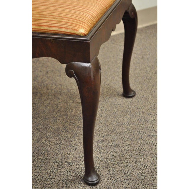 Queen Anne Antique Schmieg & Kotzian Mahogany Wood Queen Anne Square Stool Bench Ottoman For Sale - Image 3 of 11