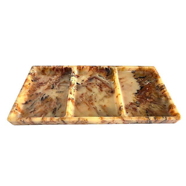 Wood Mid 20th Century Faux Onyx Resin Partitioned Tray For Sale - Image 7 of 13