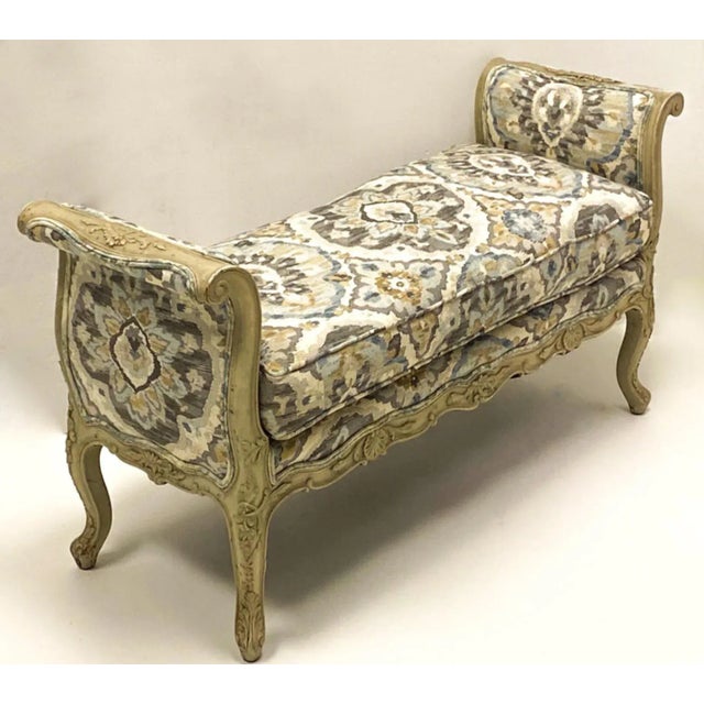 1950s French Gray Carved and Painted Bench For Sale - Image 9 of 9
