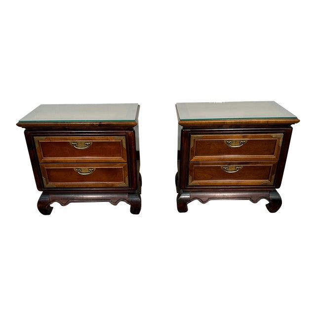 1980’s Pair of Broyhill Premier Ming Dynasty Nightstands For Sale
