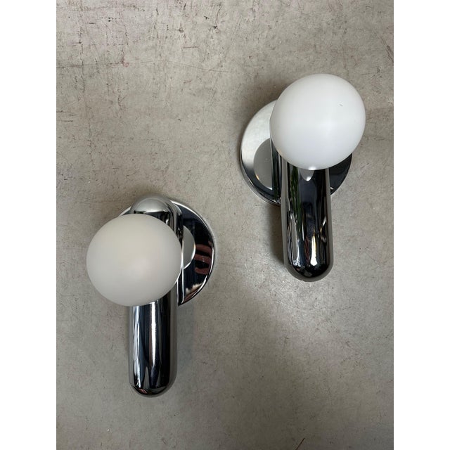Vintage Wall Lamps in Chrome and Opaline, 1960s, Set of 2 For Sale - Image 6 of 9