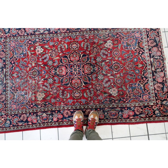 Textile 1920s, Handmade 1920s Persian Kashan Rug 4.4' X 6.10' For Sale - Image 7 of 11