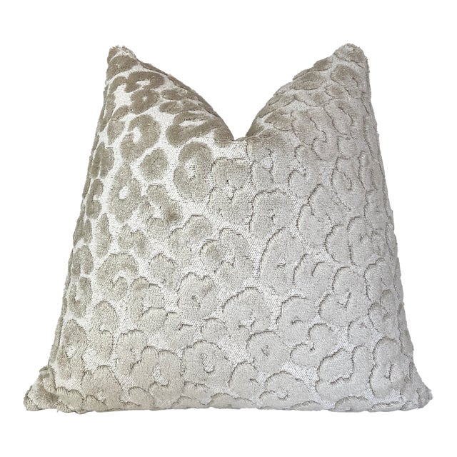 Pearl Leopard 20x20 Velvet Throw Pillow With Feather Down Insert For Sale
