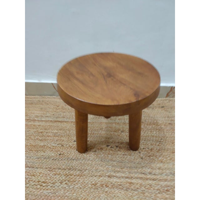 Wooden Handcrafted Mid Century Small Solid Wood Brown Milking Stool For Sale - Image 6 of 8