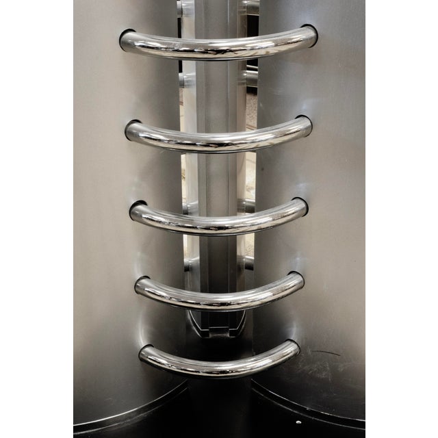 Post Modern Round Glass and Metal Hightop Accent Table With Chrome Detailing For Sale - Image 4 of 6