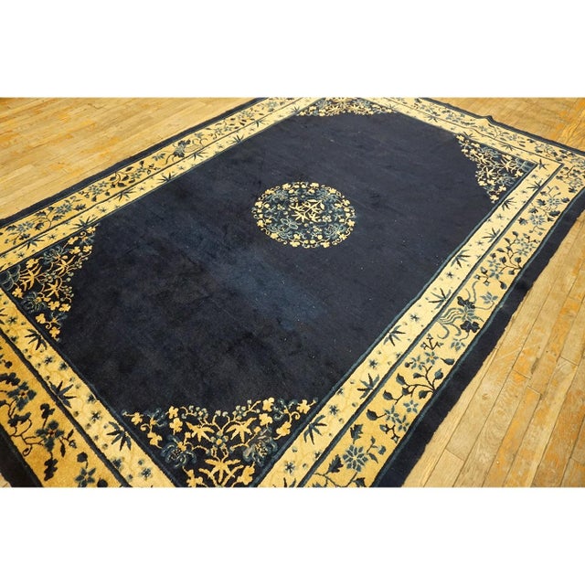 Navy Blue 1900s Wool Rectangle Antique Blue Chinese Peking Hallway Runner Knotted Rug For Sale - Image 8 of 12