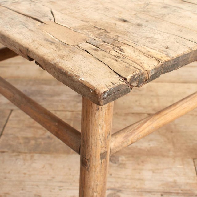 1920s Vintage Rustic Elm Square Table, 1920s For Sale - Image 5 of 8