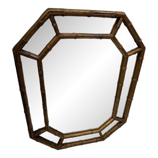 Chinoiserie Faux Bamboo Gold Giltwood Hexagonal Mirror For Sale