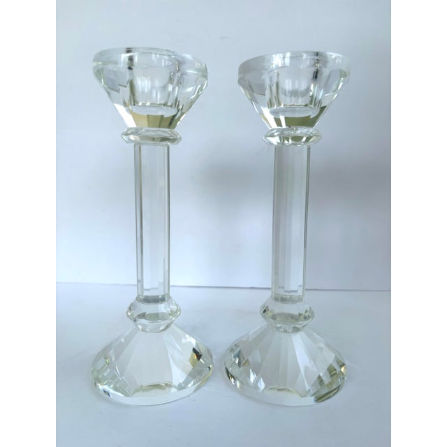 Contemporary Faceted Crystal Glass Candlesticks, Set of 3 For Sale In Orlando - Image 6 of 10