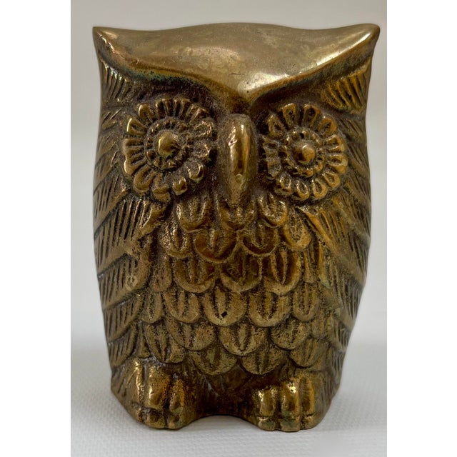 Mid 20th Century Mid-Century Vintage Brass Owl Paper Weight For Sale - Image 5 of 6