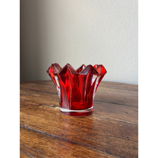 Contemporary Vintage Mikasa Czech Republic Red Crystal Skyline Christmas Single Votive Holder For Sale - Image 3 of 6