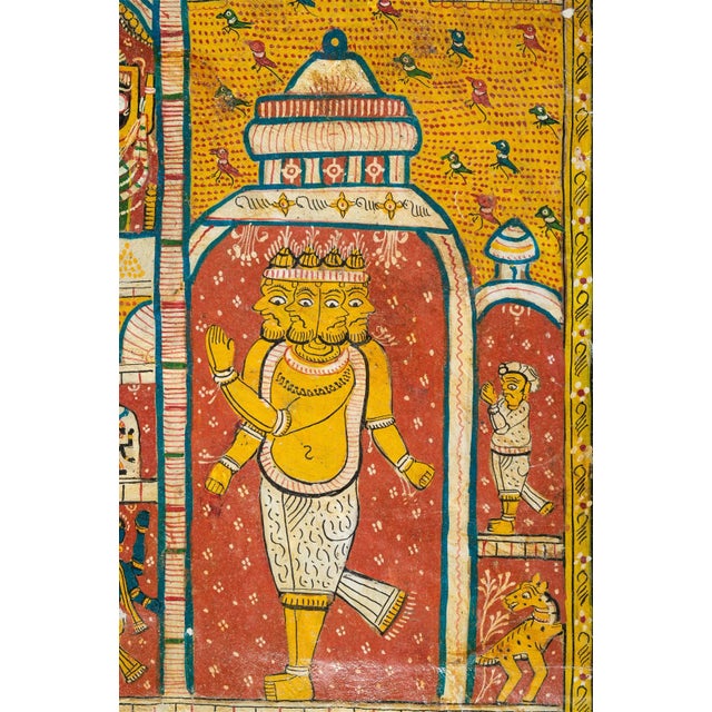 19thC Jain Painting India Orissa Indian Natural Pigments Oil on Canvas Antique Polychrome For Sale In Los Angeles - Image 6 of 12