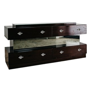 Modernist Cubic Chest of Drawers in Wood Veneer and Glass,1980s For Sale