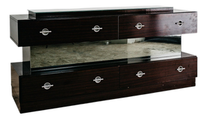 Modernist Cubic Chest of Drawers in Wood Veneer and Glass,1980s
