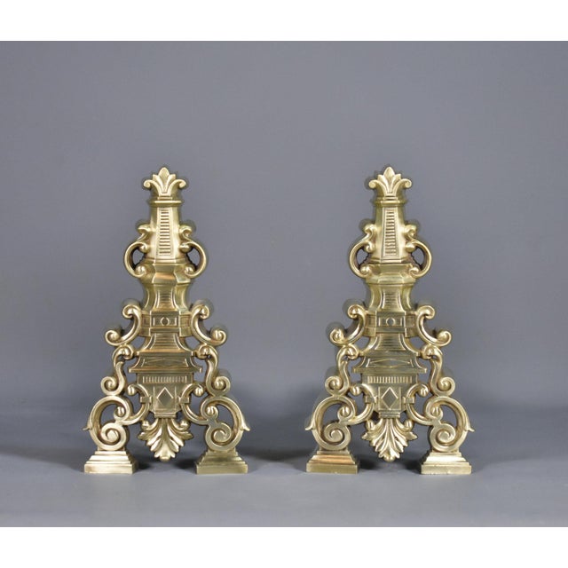 Early 20th-Century French Brass Fire Dogs, 1890s, Set of 2 For Sale - Image 16 of 16