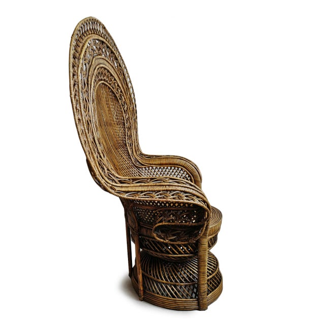 Vintage Grand Tea Stain Wicker Boho Peacock Chair For Sale - Image 4 of 7