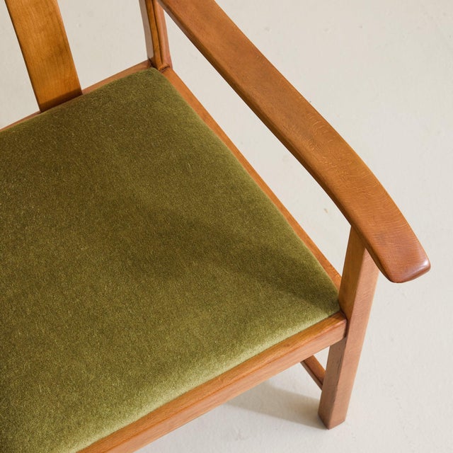 French Oak Armchair with Olive Green Velvet Upholstery, 1950s - 2 Available For Sale - Image 10 of 11